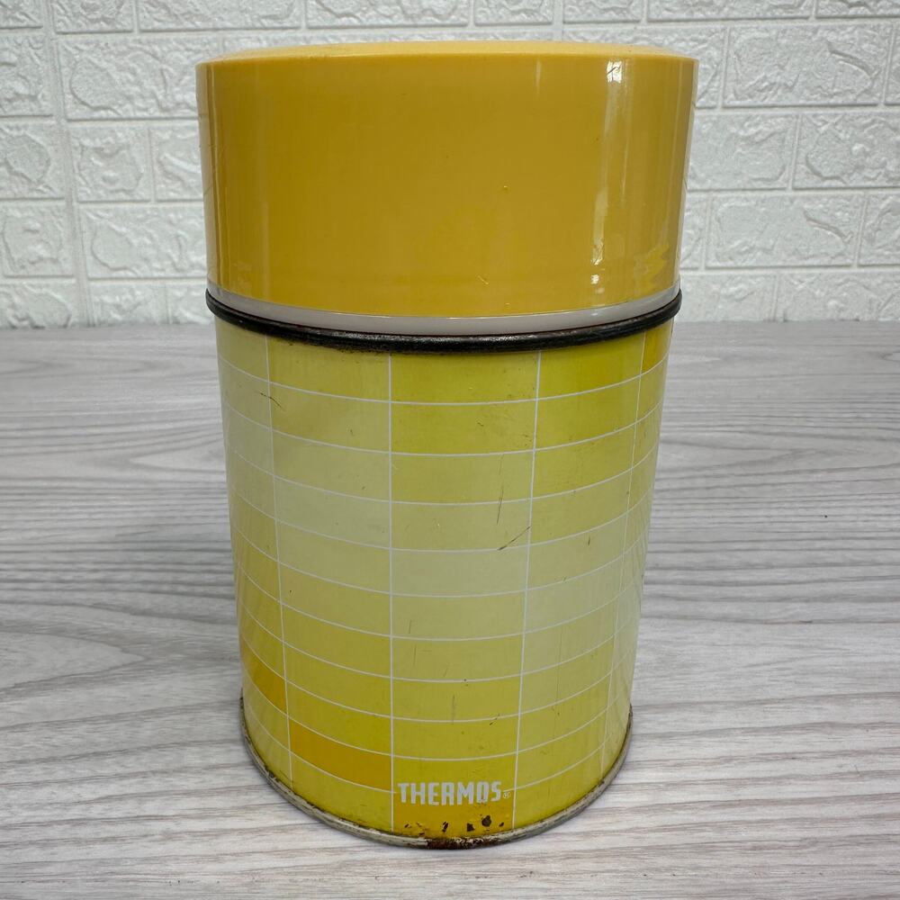 Vtg King Seeley Thermos 10oz Wide Mouth Yellow Gold Geometric Hot Food Keeper 6"